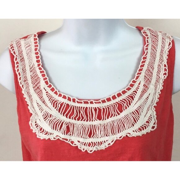Lizwear Womens Top Size S Coral with White Lace Trim at Neckline Sleeveless - Picture 2 of 13